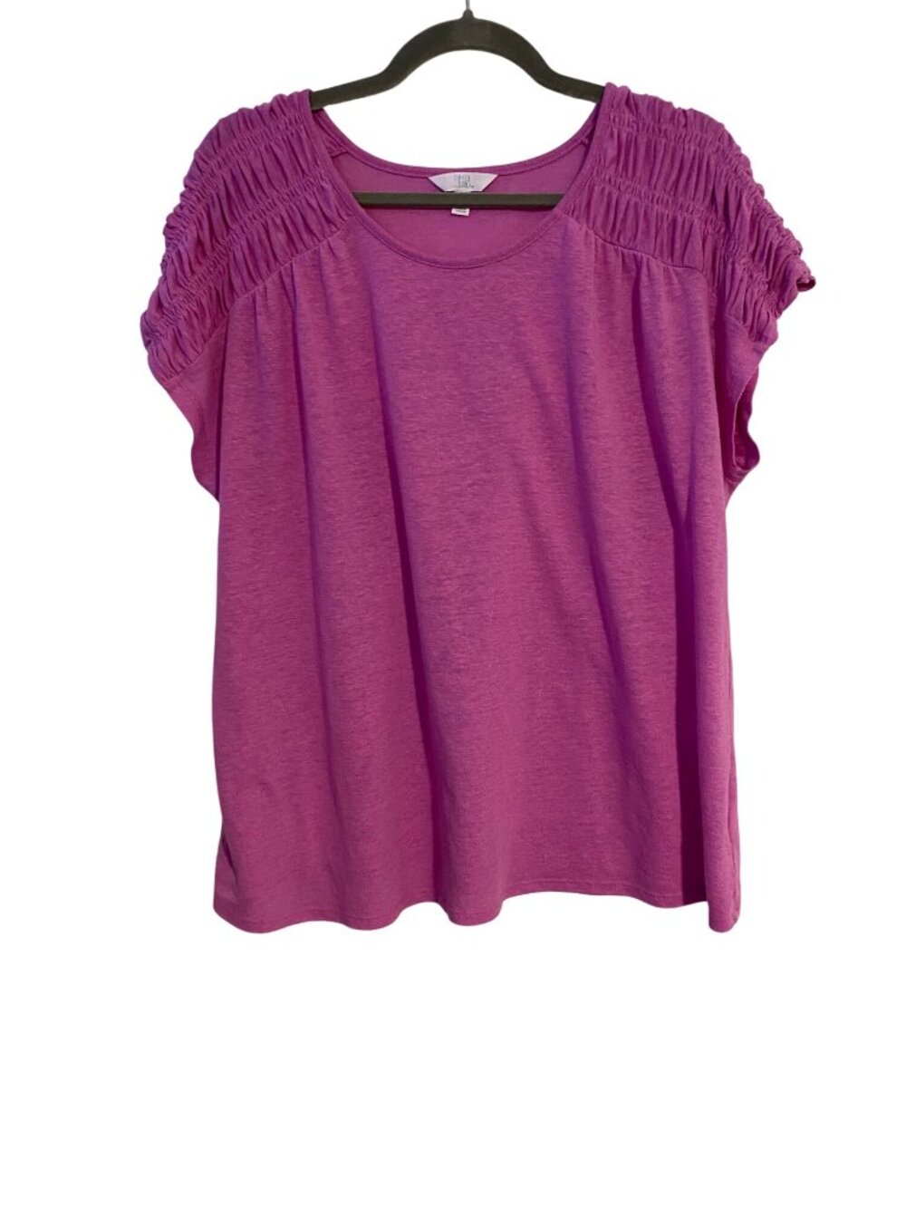 Time And Tru Women's XXL (20) Purple Top Ruched Sleeve Linen Blend Casual Comfy
